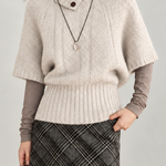 Vintage Button Detail Turtleneck Cable Knit Short Sleeve Sweater - liwisi