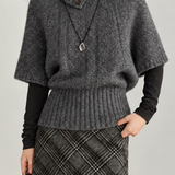 Vintage Button Detail Turtleneck Cable Knit Short Sleeve Sweater - liwisi