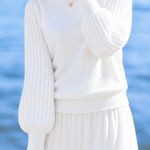 Versatile Mock Neck Balloon Sleeve Knit Sweater - liwisi