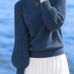Versatile Mock Neck Balloon Sleeve Knit Sweater - liwisi