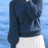 Versatile Mock Neck Balloon Sleeve Knit Sweater - liwisi