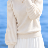 Versatile Mock Neck Balloon Sleeve Knit Sweater - liwisi