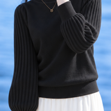 Versatile Mock Neck Balloon Sleeve Knit Sweater - liwisi