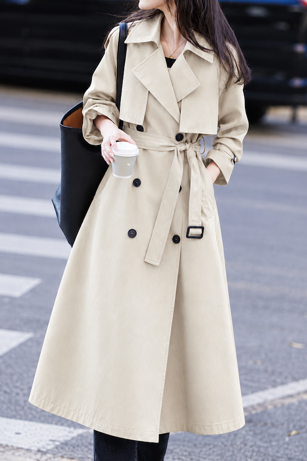 Versatile Double Breasted Belted Long Trench Coat - liwisi