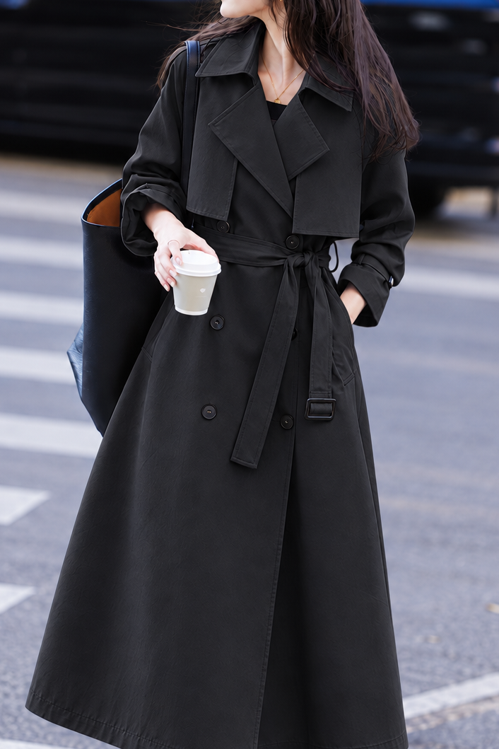 Versatile Double Breasted Belted Long Trench Coat - liwisi