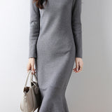 Elegant Mock Neck Long Sleeve Mermaid Hem Knit Dress