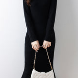 Elegant Mock Neck Long Sleeve Mermaid Hem Knit Dress