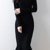 Elegant Mock Neck Long Sleeve Mermaid Hem Knit Dress