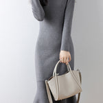 Elegant Mock Neck Long Sleeve Mermaid Hem Knit Dress - liwisi