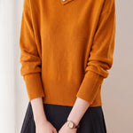 Casual Asymmetrical Collar Turtleneck Knit Sweater with Button Detail - liwisi