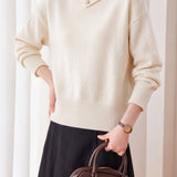 Casual Asymmetrical Collar Turtleneck Knit Sweater with Button Detail - liwisi