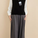 Casual Colorblock V-Neck Knit Vest with Tie Neck Detail - liwisi