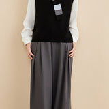 Casual Colorblock V-Neck Knit Vest with Tie Neck Detail - liwisi