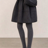 Casual Elastic Waist A-Line Wool Blend Mini Skirt - liwisi