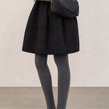 Casual Elastic Waist A-Line Wool Blend Mini Skirt - liwisi