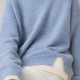 Casual Layered Look Colorblock Crew Neck Knit Sweater with Side Slits - liwisi