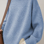 Casual Layered Look Colorblock Crew Neck Knit Sweater with Side Slits - liwisi