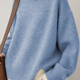 Casual Layered Look Colorblock Crew Neck Knit Sweater with Side Slits - liwisi
