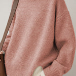 Casual Layered Look Colorblock Crew Neck Knit Sweater with Side Slits - liwisi