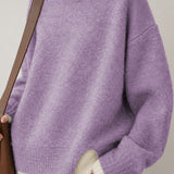 Casual Layered Look Colorblock Crew Neck Knit Sweater with Side Slits - liwisi