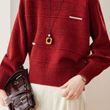 Chic Crew Neck Ribbed Knit Sweater with Pearl Details - liwisi