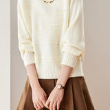 Chic Crew Neck Ribbed Knit Sweater with Pearl Details - liwisi