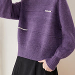 Chic Crew Neck Ribbed Knit Sweater with Pearl Details - liwisi