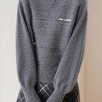 Chic Crew Neck Ribbed Knit Sweater with Pearl Details - liwisi