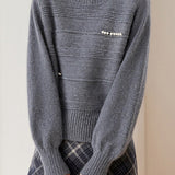 Chic Crew Neck Ribbed Knit Sweater with Pearl Details - liwisi