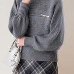 Chic Crew Neck Ribbed Knit Sweater with Pearl Details - liwisi
