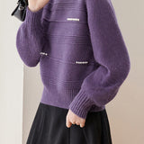 Chic Crew Neck Ribbed Knit Sweater with Pearl Details - liwisi
