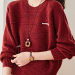 Chic Crew Neck Ribbed Knit Sweater with Pearl Details - liwisi