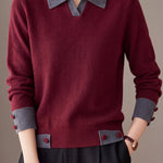 Chic Colorblock Polo Collar Long Sleeve Knit Sweater - liwisi