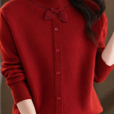 Chic Mock Neck Long Sleeve Knit Sweater with Bow Detail - liwisi