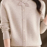 Chic Mock Neck Long Sleeve Knit Sweater with Bow Detail - liwisi