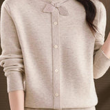 Chic Mock Neck Long Sleeve Knit Sweater with Bow Detail - liwisi