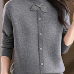 Chic Mock Neck Long Sleeve Knit Sweater with Bow Detail - liwisi