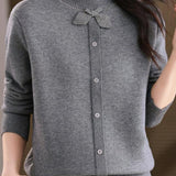 Chic Mock Neck Long Sleeve Knit Sweater with Bow Detail - liwisi