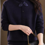 Chic Mock Neck Long Sleeve Knit Sweater with Bow Detail - liwisi