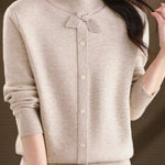 Chic Mock Neck Long Sleeve Knit Sweater with Bow Detail - liwisi