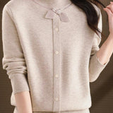 Chic Mock Neck Long Sleeve Knit Sweater with Bow Detail - liwisi