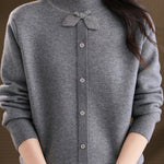 Chic Mock Neck Long Sleeve Knit Sweater with Bow Detail - liwisi
