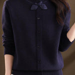 Chic Mock Neck Long Sleeve Knit Sweater with Bow Detail - liwisi