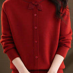 Chic Mock Neck Long Sleeve Knit Sweater with Bow Detail - liwisi