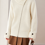 Casual Oversized Lapel Asymmetrical Zip-Up Knit Cardigan - liwisi