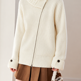 Casual Oversized Lapel Asymmetrical Zip-Up Knit Cardigan - liwisi