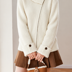 Casual Oversized Lapel Asymmetrical Zip-Up Knit Cardigan - liwisi