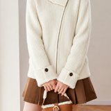 Casual Oversized Lapel Asymmetrical Zip-Up Knit Cardigan - liwisi