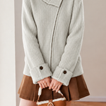 Casual Oversized Lapel Asymmetrical Zip-Up Knit Cardigan - liwisi