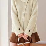 Casual Oversized Lapel Asymmetrical Zip-Up Knit Cardigan - liwisi